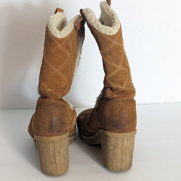 Vintage Suede Western Festival Platform Boots Shearling Lined Boho Size 8 - Picture 4 of 15